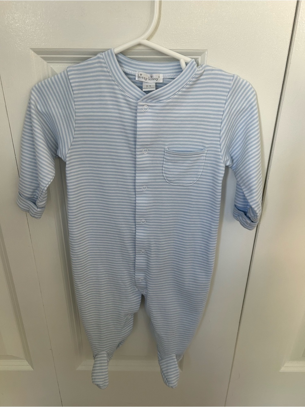Kissy Kissy pima cotton footed one-piece blue/white stripe 6-9 months sleeper